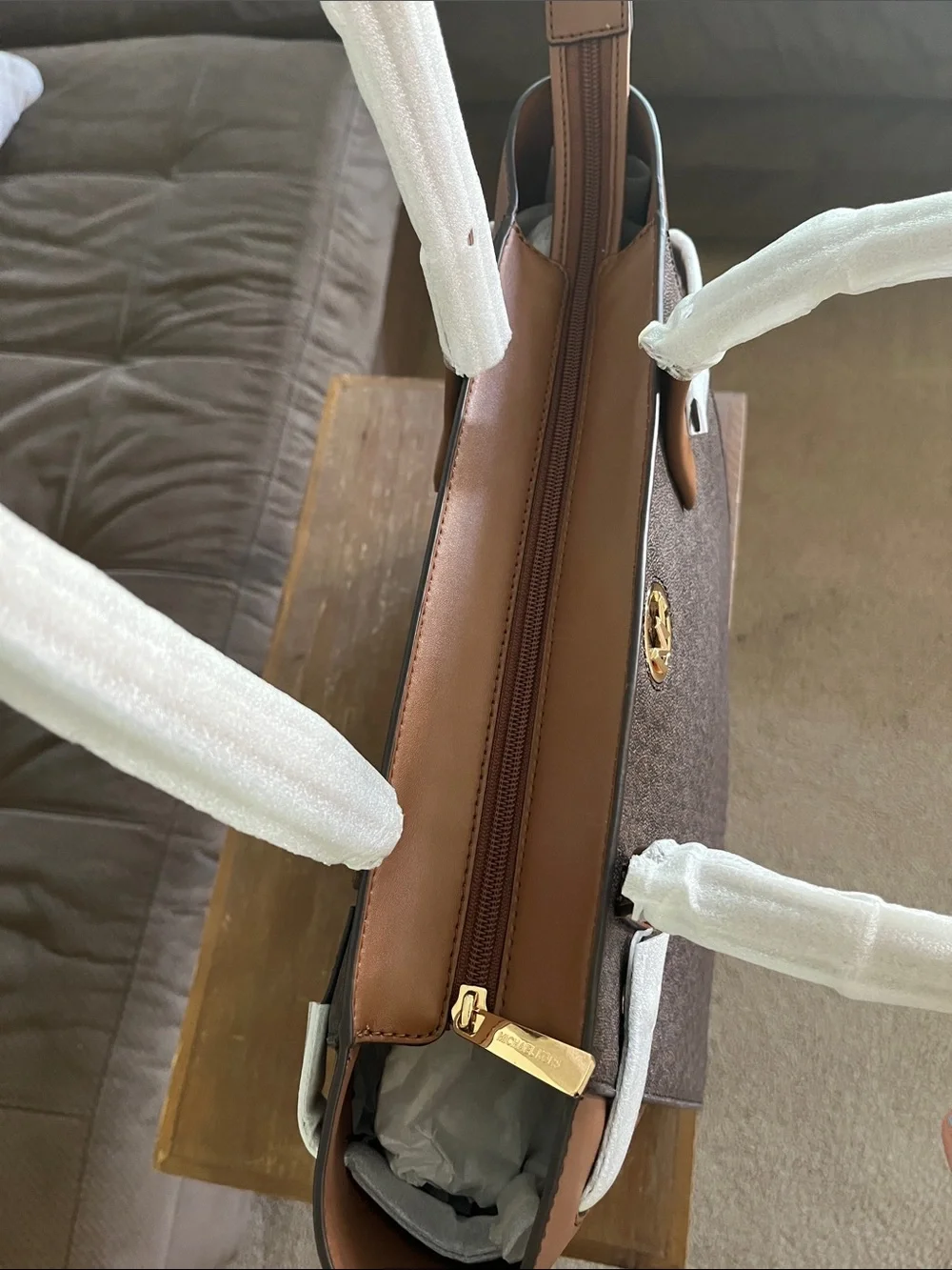 Michael Kors  “Carmen” Brown and Chestnut Signature Tote with Gold Logo